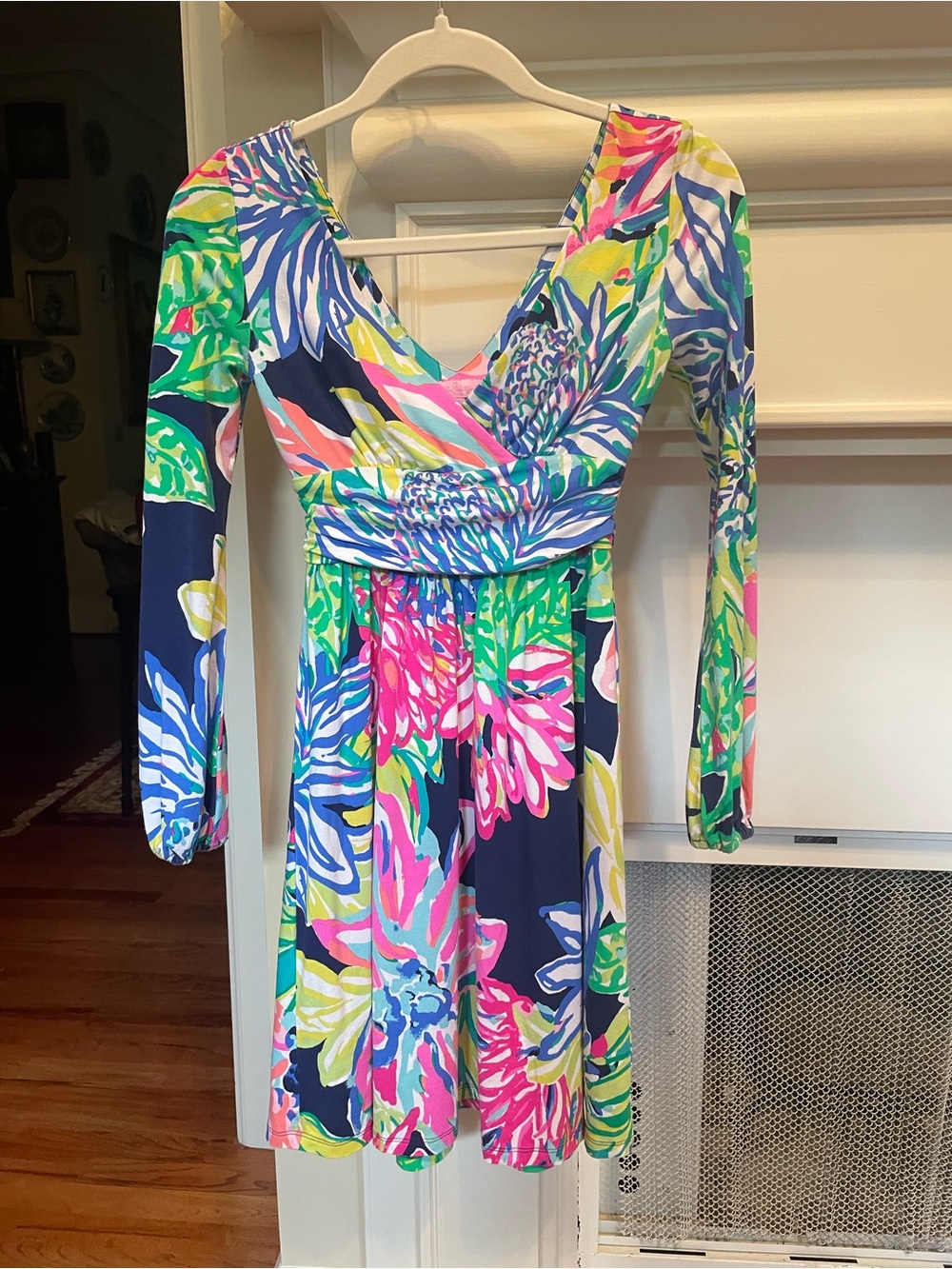 🌞SALE🌞VGC Lilly Pulitzer Fleur Dress Resort Navy Travelers Palm XXS. Lovely!🌴